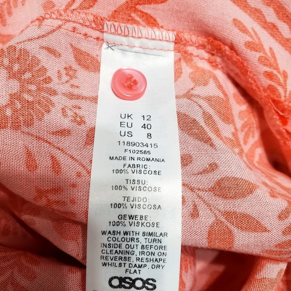 Asos Pink Red Floral Bandana Shirt Dress Buttoned Oversized Short Sleeve Sz 8 - Picture 8 of 13
